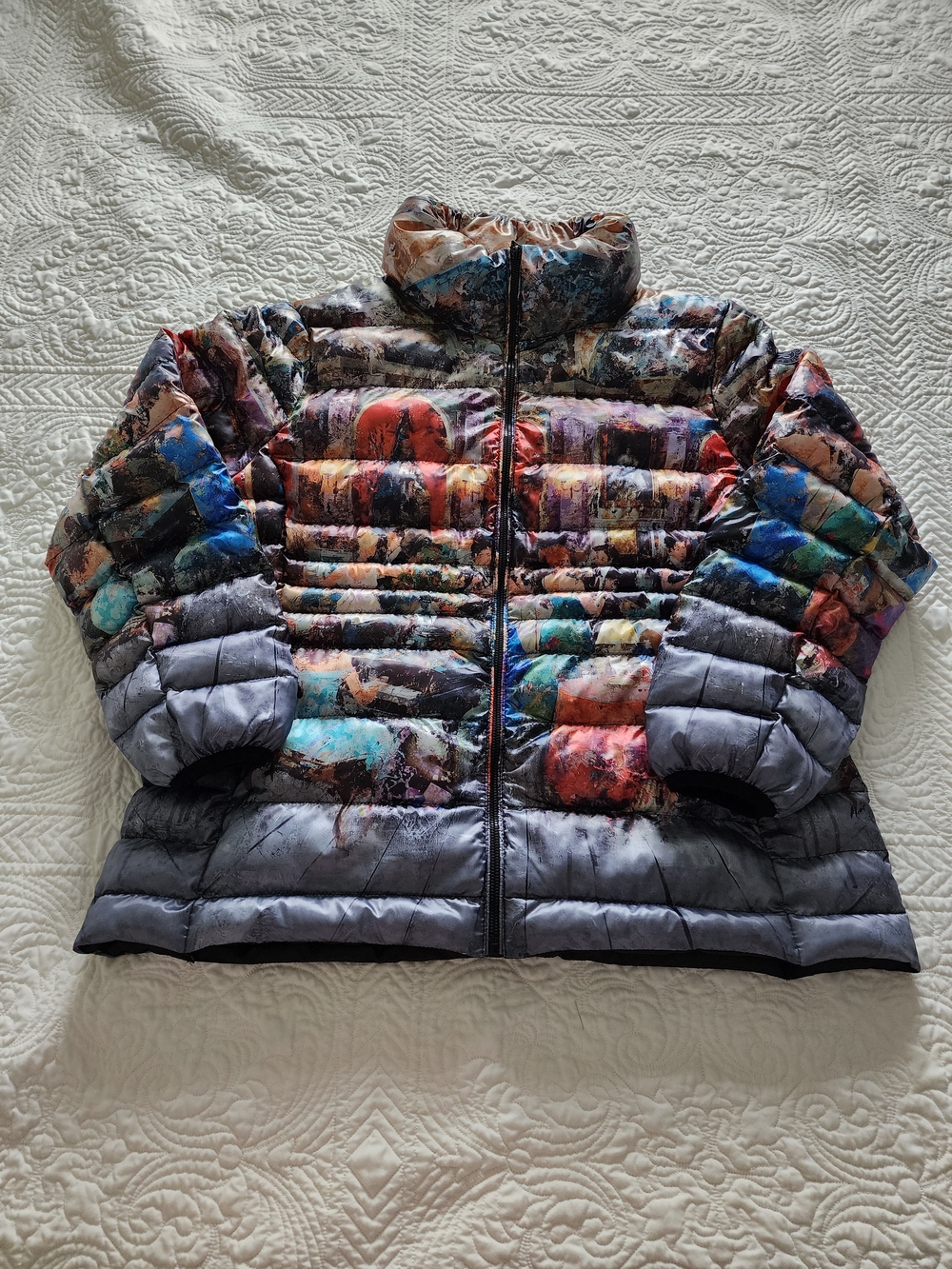 Dolcezza Women’s XXL Art Print Puffer Jacket Quilted Full Zip Lightweight Coat
